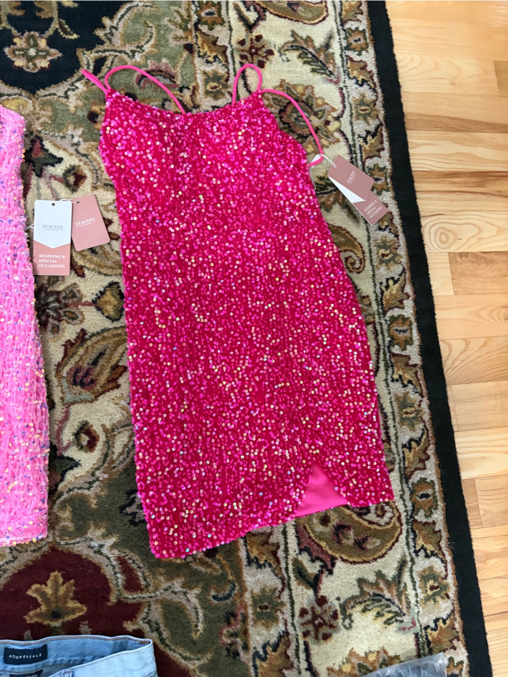 Stacees Hot Pink Sequin Slip Dress
